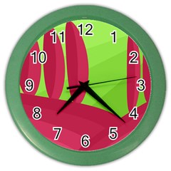 Green And Red Landscape Color Wall Clocks by Valentinaart