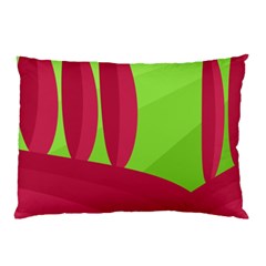 Green And Red Landscape Pillow Case by Valentinaart