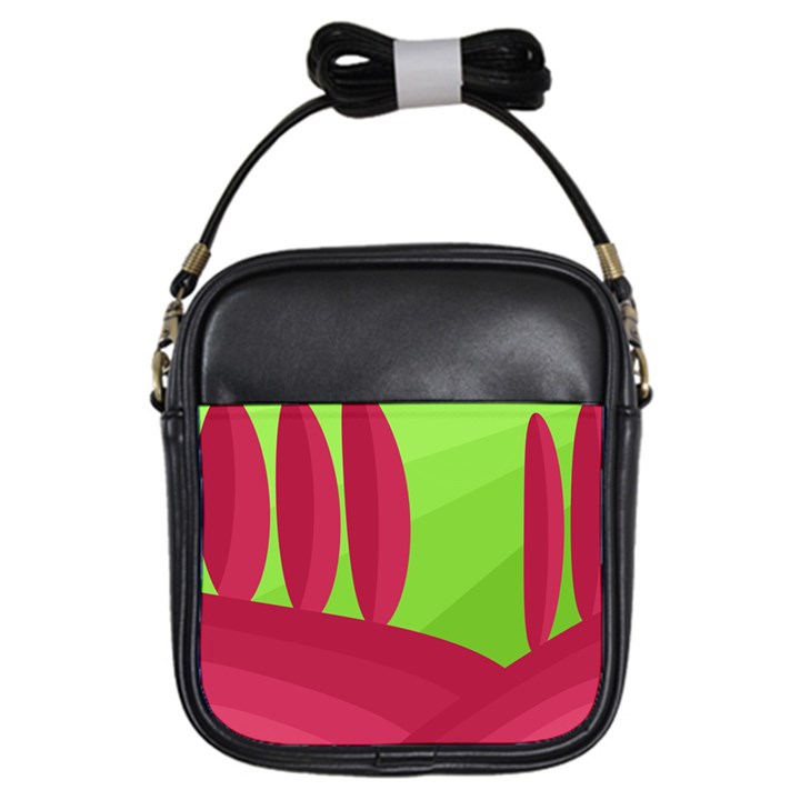 Green and red landscape Girls Sling Bags