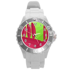 Green And Red Landscape Round Plastic Sport Watch (l)