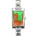 Green and orange landscape Rectangle Italian Charm Watch Front