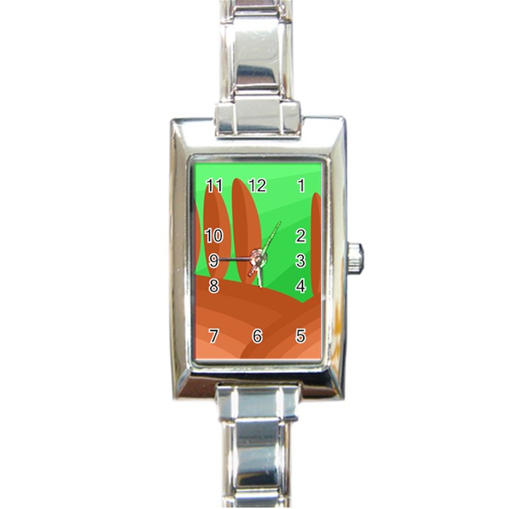 Green and orange landscape Rectangle Italian Charm Watch