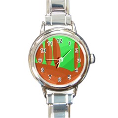 Green And Orange Landscape Round Italian Charm Watch by Valentinaart