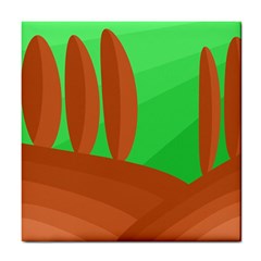 Green And Orange Landscape Tile Coasters