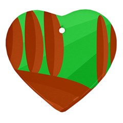 Green And Orange Landscape Ornament (heart)  by Valentinaart