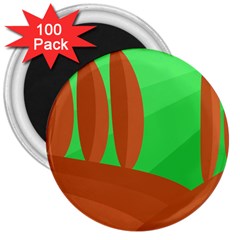 Green And Orange Landscape 3  Magnets (100 Pack)