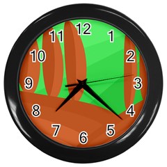 Green And Orange Landscape Wall Clocks (black)