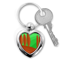 Green And Orange Landscape Key Chains (heart) 