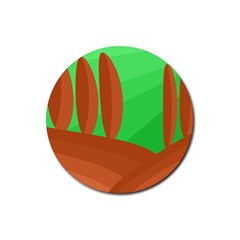 Green And Orange Landscape Rubber Round Coaster (4 Pack) 