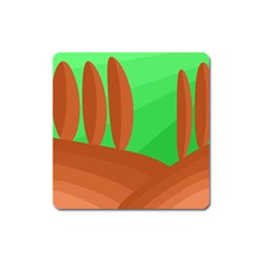 Green And Orange Landscape Square Magnet