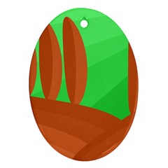 Green And Orange Landscape Oval Ornament (two Sides)