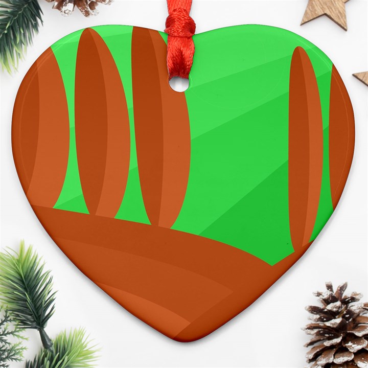 Green and orange landscape Heart Ornament (2 Sides)