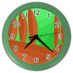 Green And Orange Landscape Color Wall Clocks