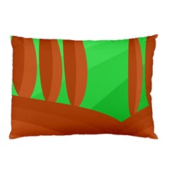 Green And Orange Landscape Pillow Case by Valentinaart