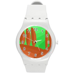 Green And Orange Landscape Round Plastic Sport Watch (m) by Valentinaart