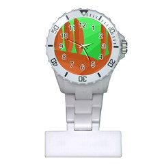 Green And Orange Landscape Plastic Nurses Watch by Valentinaart