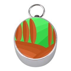 Green And Orange Landscape Mini Silver Compasses