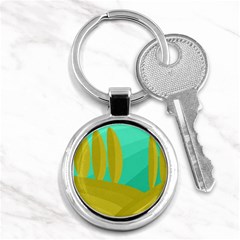 Green And Yellow Landscape Key Chains (round)  by Valentinaart