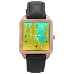 Green And Yellow Landscape Rose Gold Leather Watch  by Valentinaart