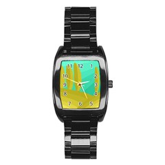 Green And Yellow Landscape Stainless Steel Barrel Watch