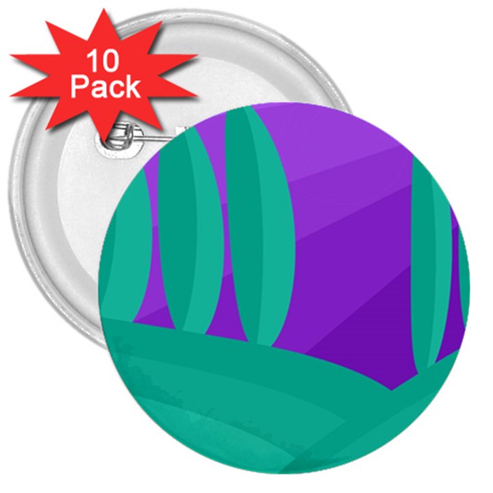 Purple and green landscape 3  Buttons (10 pack) 