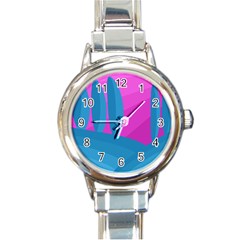 Pink And Blue Landscape Round Italian Charm Watch by Valentinaart