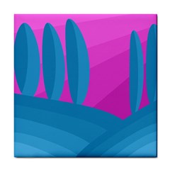 Pink And Blue Landscape Tile Coasters