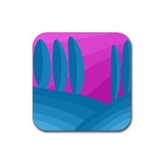 Pink And Blue Landscape Rubber Coaster (square) 