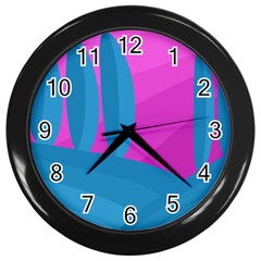 Pink And Blue Landscape Wall Clocks (black)