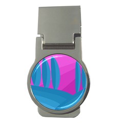 Pink And Blue Landscape Money Clips (round) 