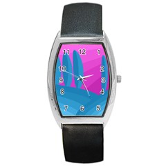 Pink And Blue Landscape Barrel Style Metal Watch