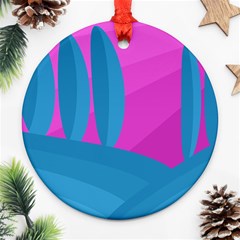 Pink And Blue Landscape Round Ornament (two Sides) 