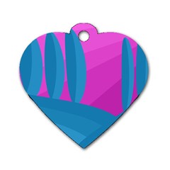 Pink And Blue Landscape Dog Tag Heart (two Sides)