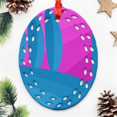 Pink And Blue Landscape Ornament (oval Filigree) 