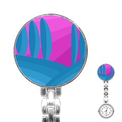 Pink And Blue Landscape Stainless Steel Nurses Watch by Valentinaart