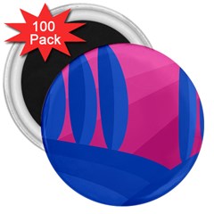 Magenta And Blue Landscape 3  Magnets (100 Pack)