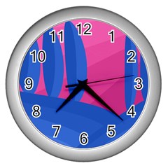 Magenta And Blue Landscape Wall Clocks (silver) 