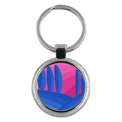 Magenta And Blue Landscape Key Chains (round)  by Valentinaart