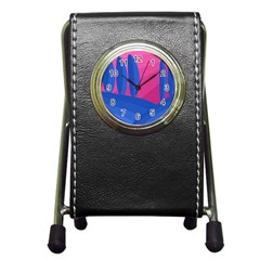 Magenta And Blue Landscape Pen Holder Desk Clocks by Valentinaart