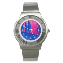 Magenta And Blue Landscape Stainless Steel Watch by Valentinaart