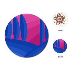 Magenta And Blue Landscape Playing Cards (round) 