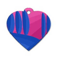 Magenta And Blue Landscape Dog Tag Heart (one Side) by Valentinaart