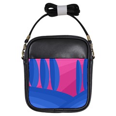 Magenta And Blue Landscape Girls Sling Bags by Valentinaart