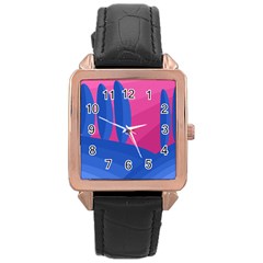 Magenta And Blue Landscape Rose Gold Leather Watch 