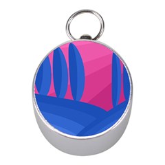 Magenta And Blue Landscape Mini Silver Compasses