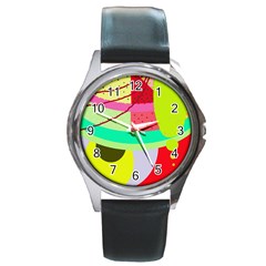 Colorful Abstraction By Moma Round Metal Watch