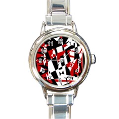 Red, Black And White Chaos Round Italian Charm Watch