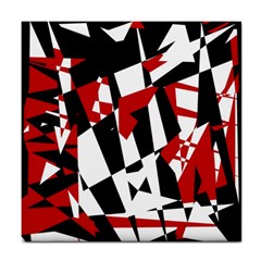 Red, Black And White Chaos Tile Coasters