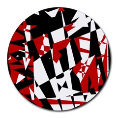 Red, Black And White Chaos Round Mousepads by Valentinaart