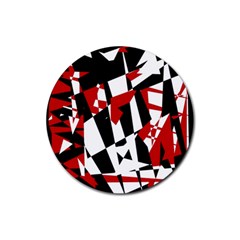 Red, Black And White Chaos Rubber Round Coaster (4 Pack)  by Valentinaart